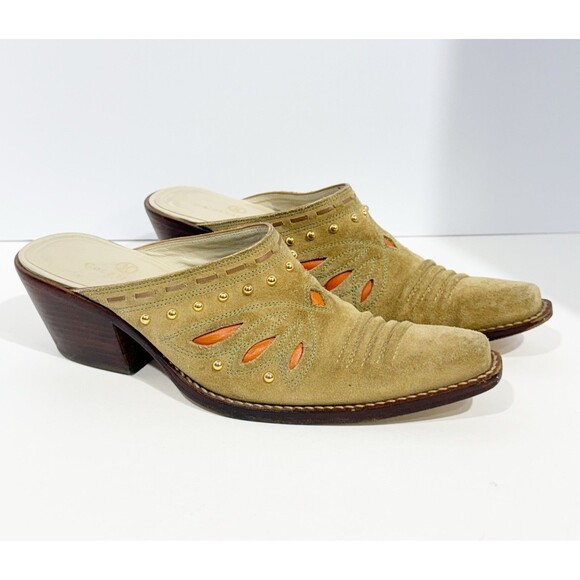 Cole Haan Womens Heels Mules D18363 US 8.5 B Tan Suede Slip-on Studded Leather - Picture 16 of 16